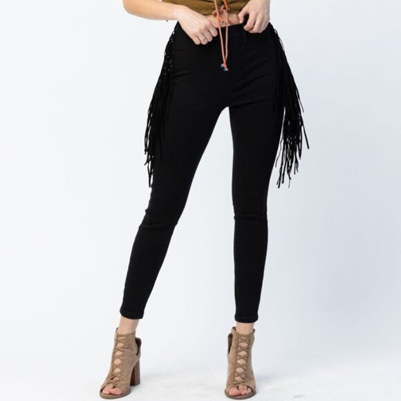 Judy Blue Denim - JUDY BLUE HI-RISE SIDE FRINGE SKINNY JEGGING